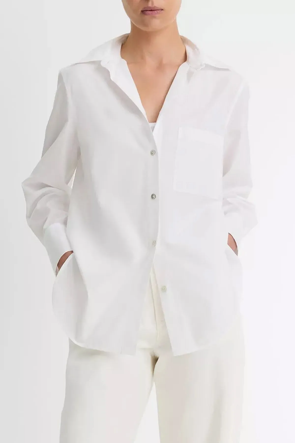 Cotton Relaxed Straight Shirt in Off-White