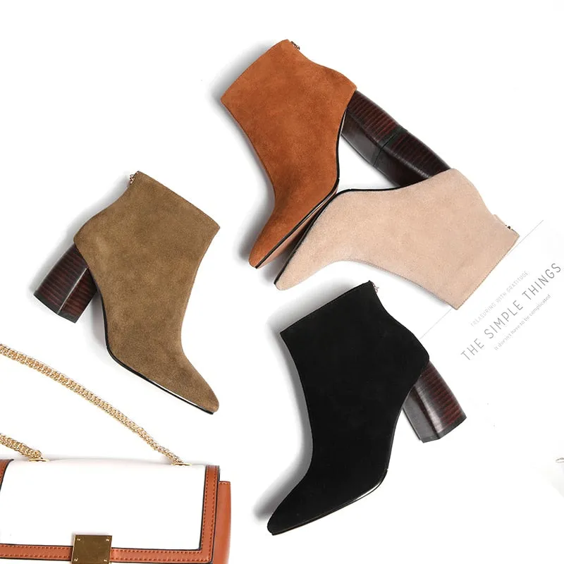 Cow suede Women Ankle Boots  Casual pointed toe