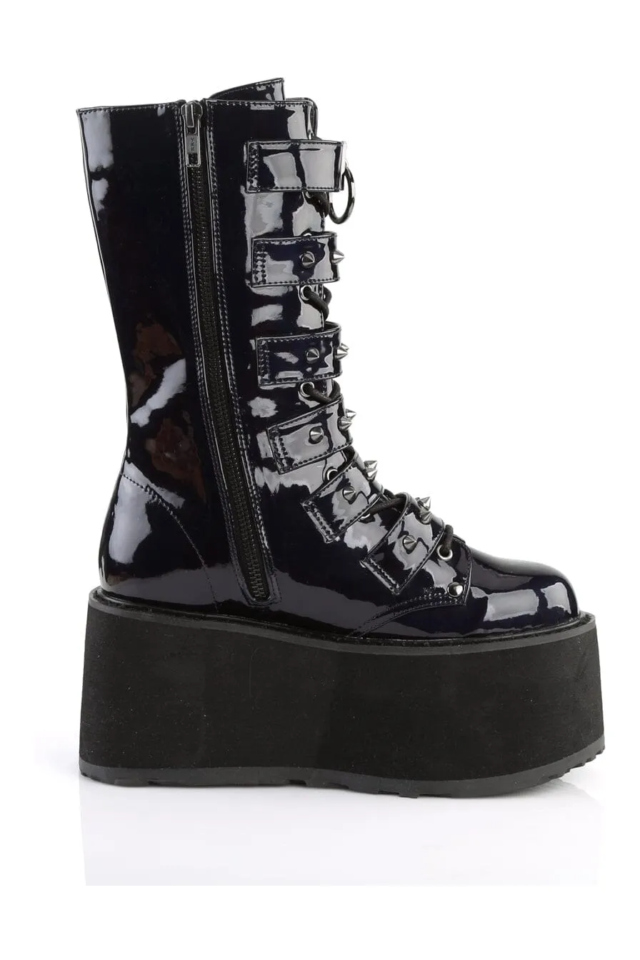 DAMNED-225 Black Hologram Patent Knee Boot