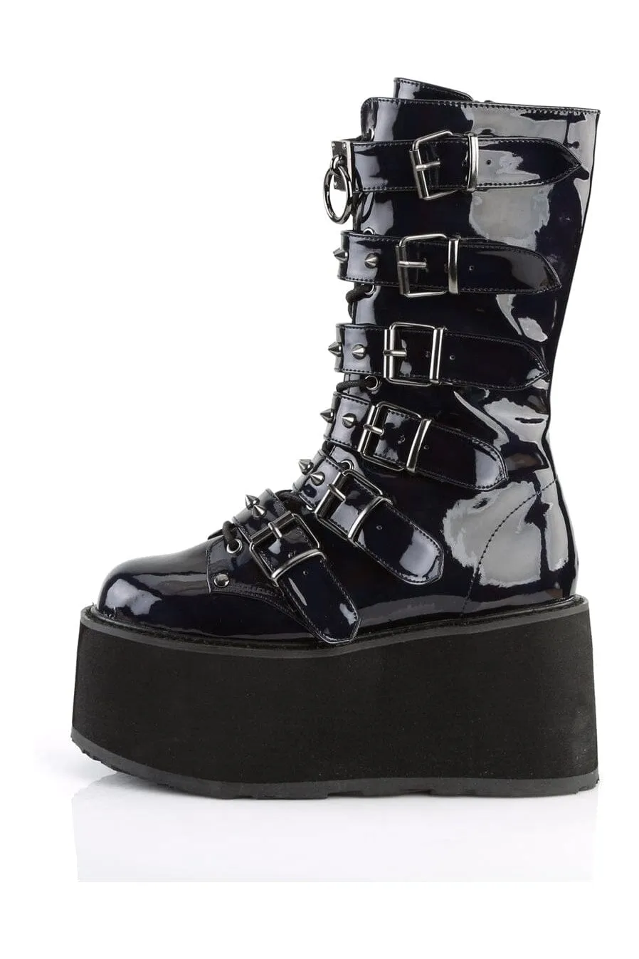 DAMNED-225 Black Hologram Patent Knee Boot