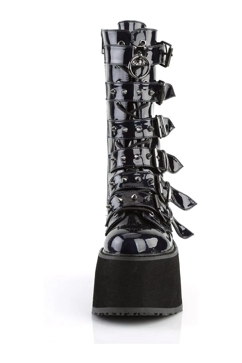 DAMNED-225 Black Hologram Patent Knee Boot