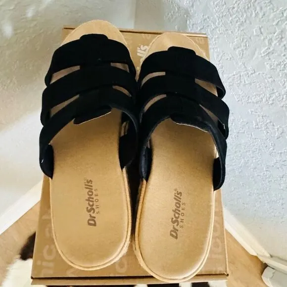 Dr. Scholl's Electric Platform Wedge Sandal, Cushioned, Black/Tan, Size 8, NWT