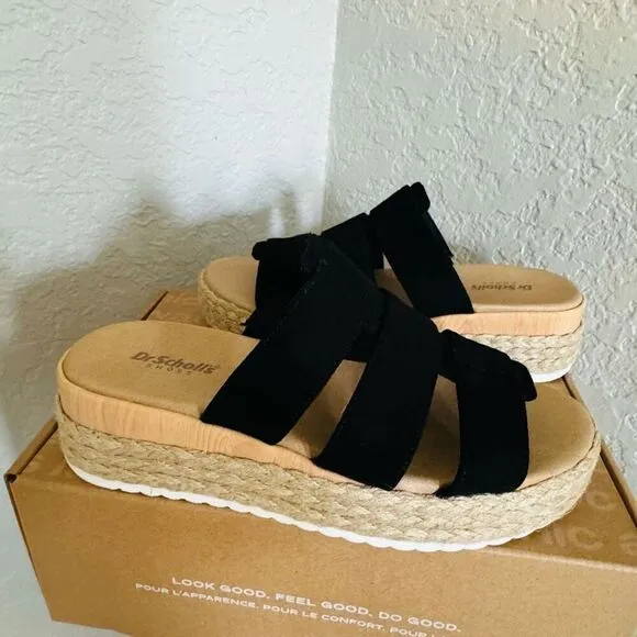 Dr. Scholl's Electric Platform Wedge Sandal, Cushioned, Black/Tan, Size 8, NWT