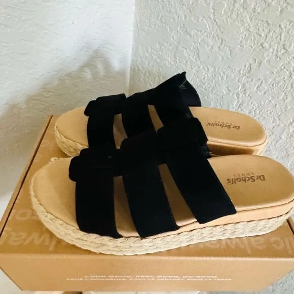 Dr. Scholl's Electric Platform Wedge Sandal, Cushioned, Black/Tan, Size 8, NWT