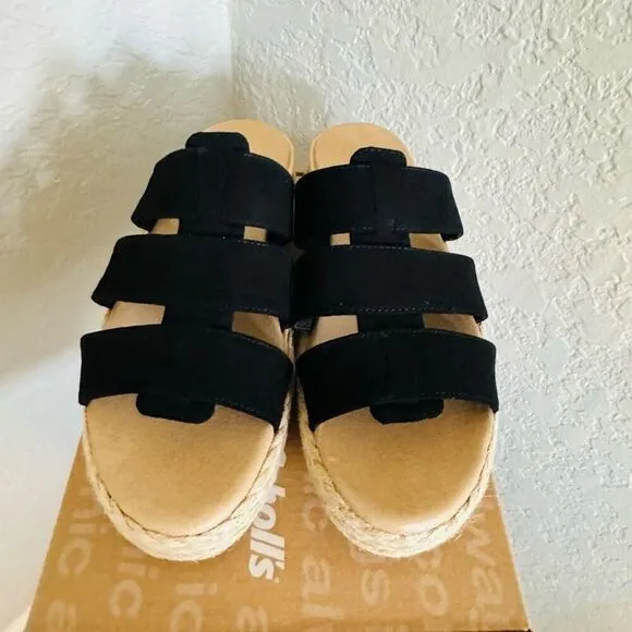 Dr. Scholl's Electric Platform Wedge Sandal, Cushioned, Black/Tan, Size 8, NWT