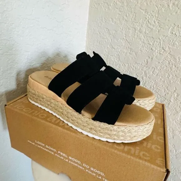 Dr. Scholl's Electric Platform Wedge Sandal, Cushioned, Black/Tan, Size 8, NWT