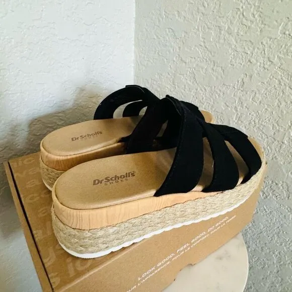 Dr. Scholl's Electric Platform Wedge Sandal, Cushioned, Black/Tan, Size 8, NWT