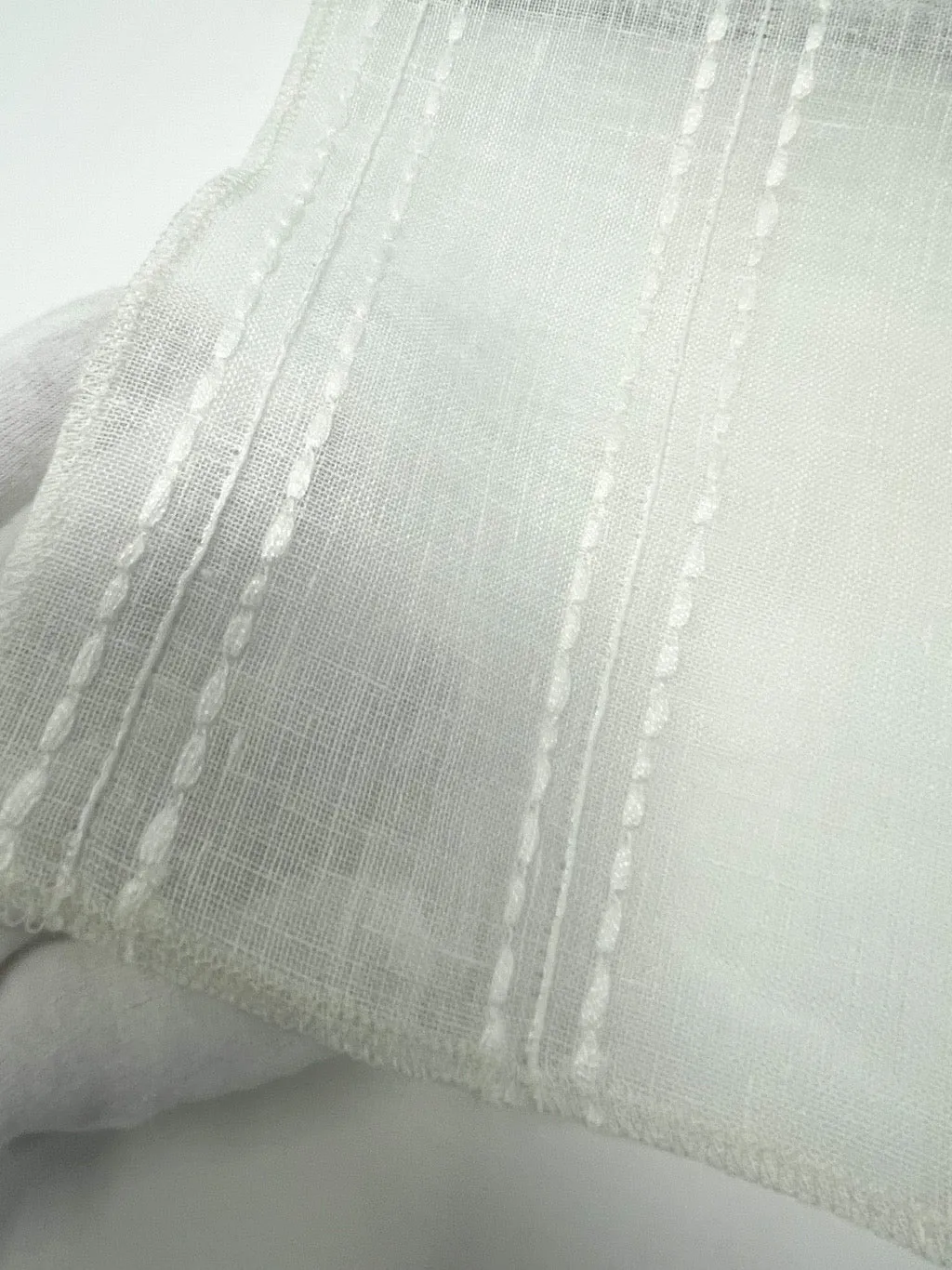 Embroidery Dot and Texture Stripe Blend sheer Linen Flat Roman Shade, Window treatment/CL1126