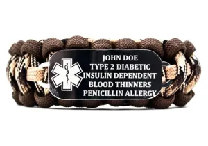 Emergency Contact 550 Paracord Bracelet with Large Engraved Stainless Steel ID Tag