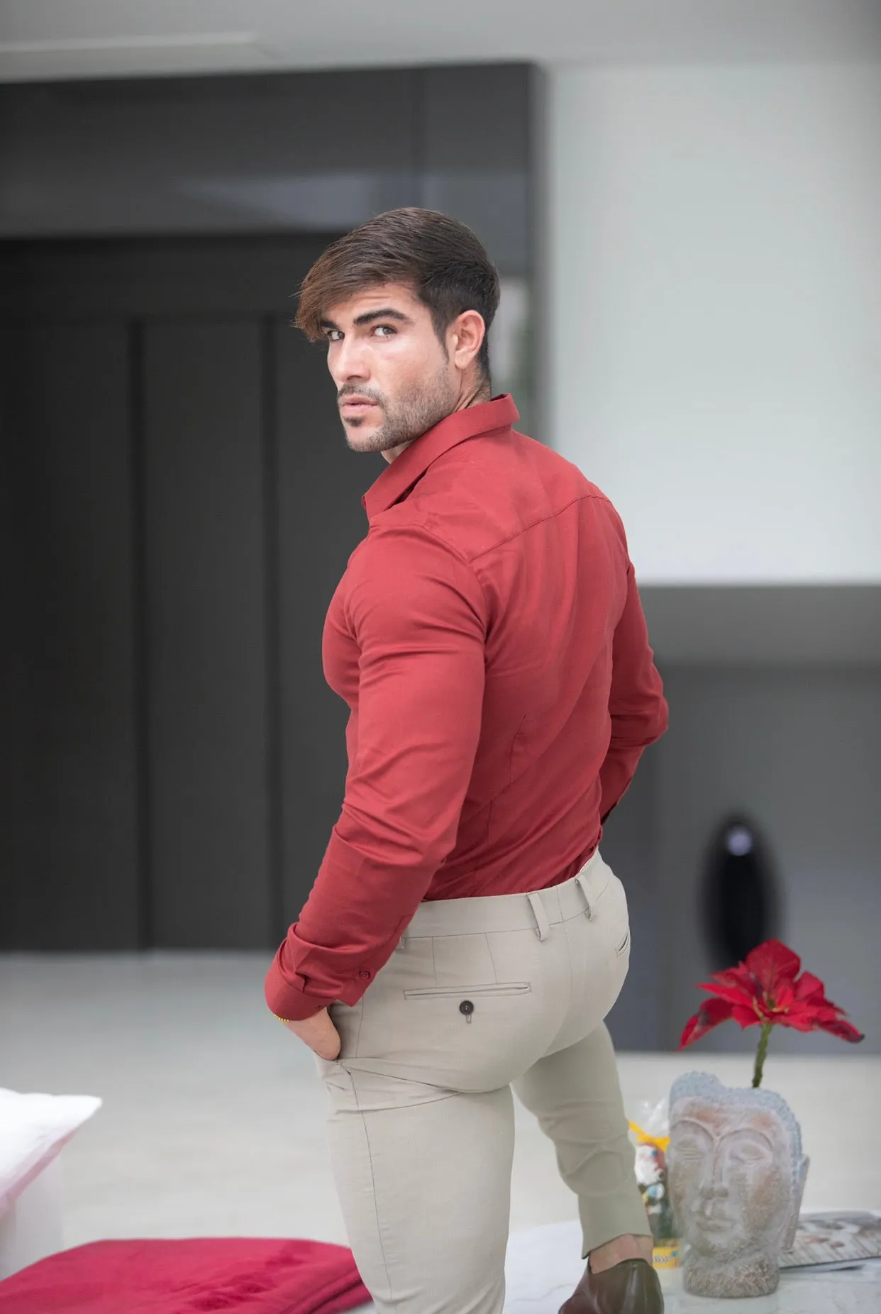 Father Sons Super Slim Luxe Ultra Stretch Classic Mid Burgundy Long Sleeve -  FS743
