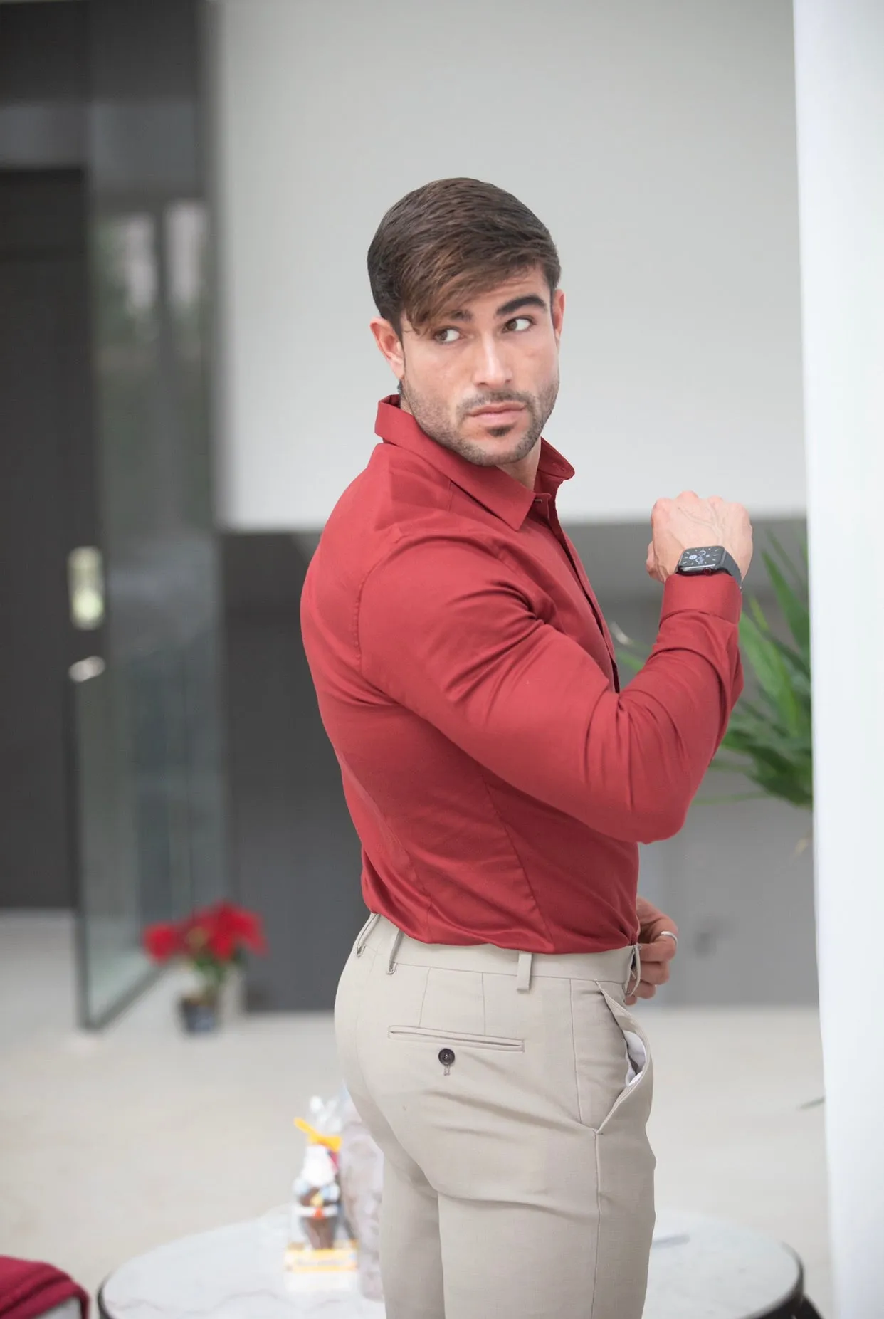 Father Sons Super Slim Luxe Ultra Stretch Classic Mid Burgundy Long Sleeve -  FS743