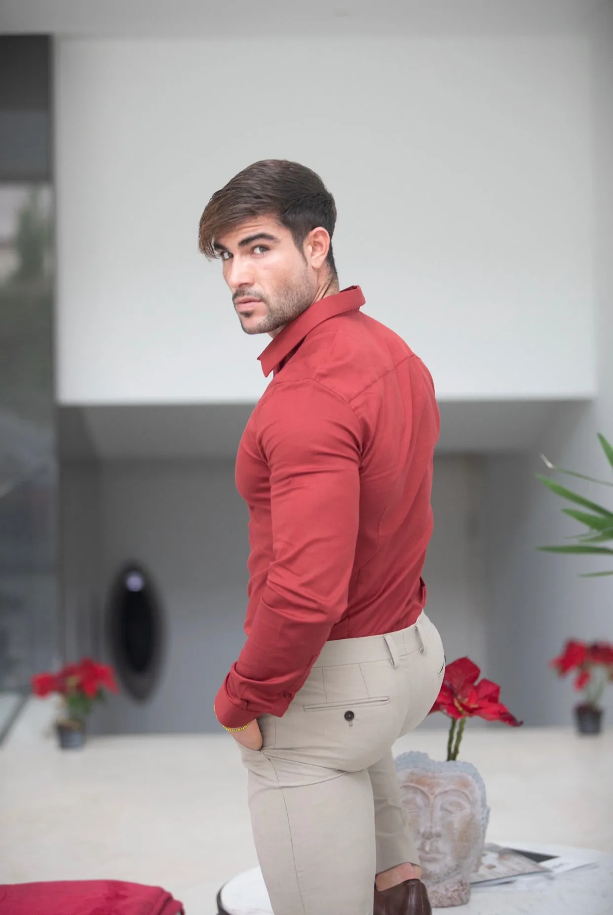 Father Sons Super Slim Luxe Ultra Stretch Classic Mid Burgundy Long Sleeve -  FS743