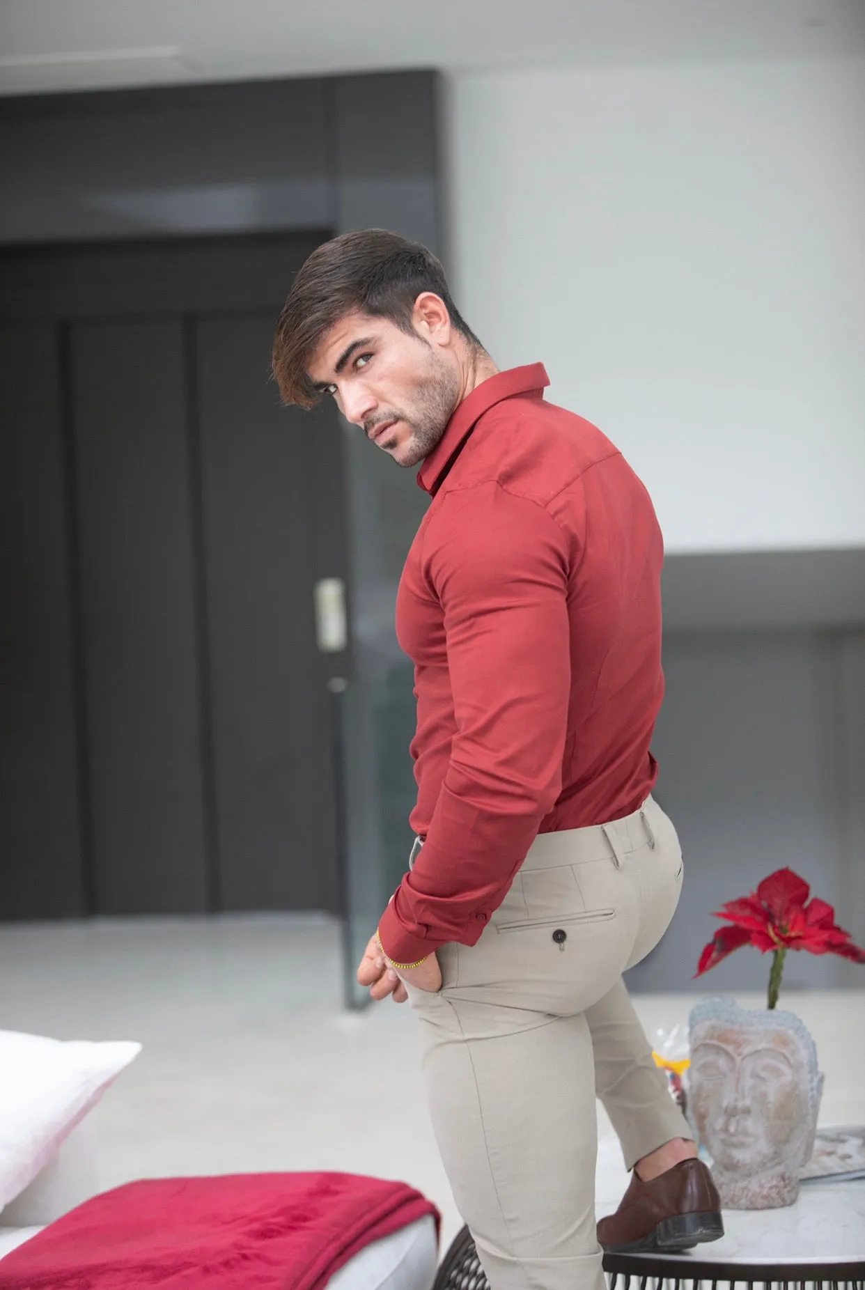 Father Sons Super Slim Luxe Ultra Stretch Classic Mid Burgundy Long Sleeve -  FS743