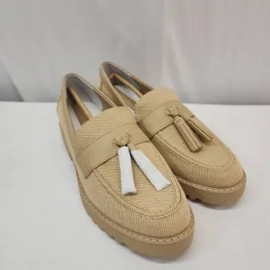 Franco Sarto Carolynn Size 9.5 Lug Sole Tassel Loafer Canvas Tan NWOB