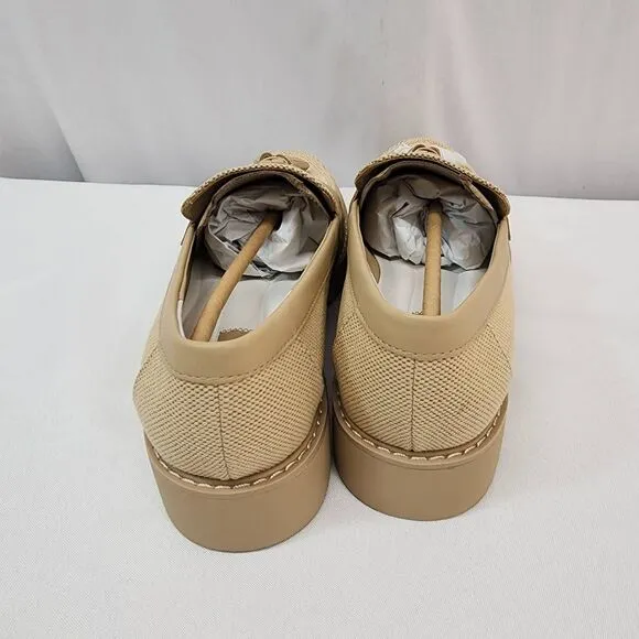Franco Sarto Carolynn Size 9.5 Lug Sole Tassel Loafer Canvas Tan NWOB