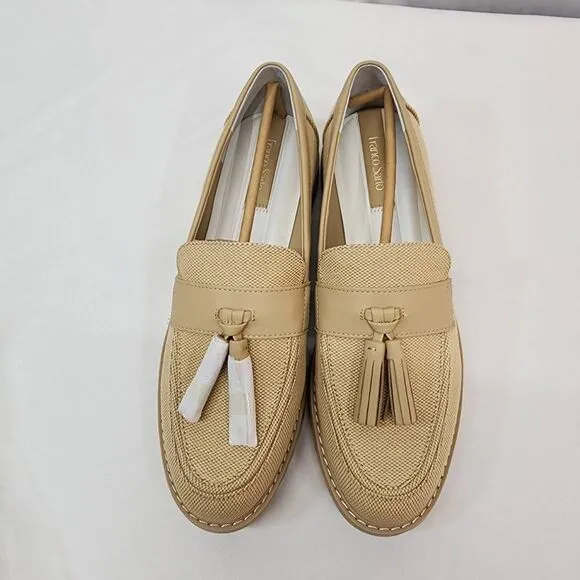 Franco Sarto Carolynn Size 9.5 Lug Sole Tassel Loafer Canvas Tan NWOB