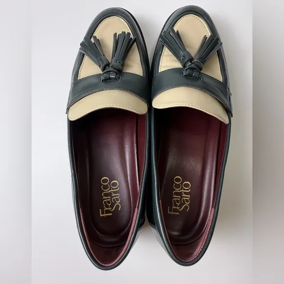 Franco Sarto Carolynn Tassel Loafer Dark Green and Cream Size 9.5