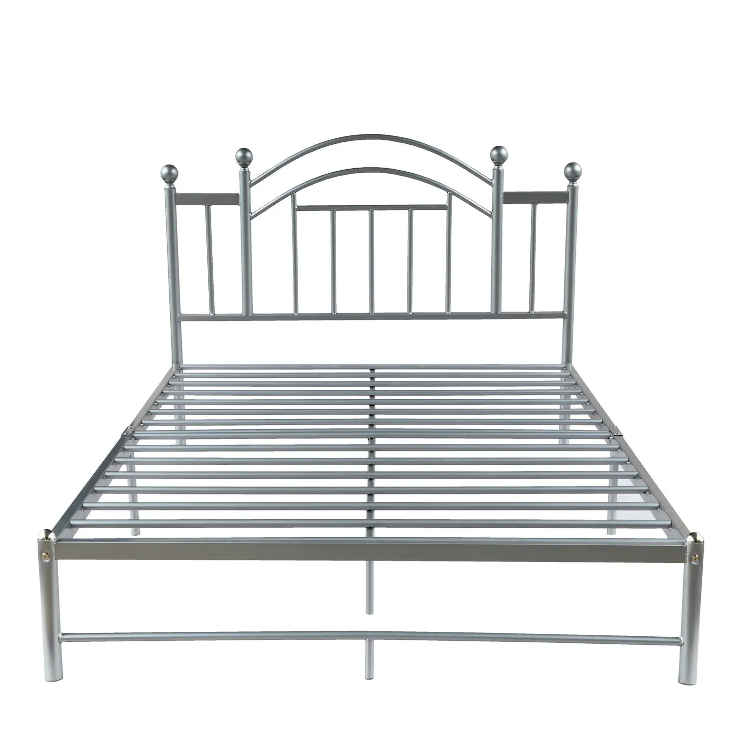 Full size Metal Platform Bed Frame with Headboard and Footboard in Silver