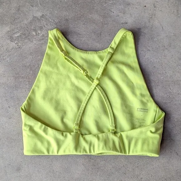 Girlfriend Collective Lime Green Topanga Halter Bra small crop top