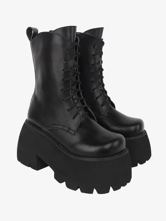 Gothic Lolita Boots PU Leather PU Round Toe White Lolita Footwear