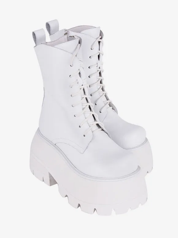 Gothic Lolita Boots PU Leather PU Round Toe White Lolita Footwear