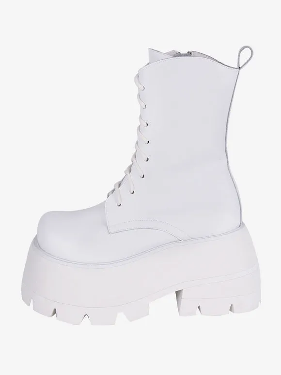 Gothic Lolita Boots PU Leather PU Round Toe White Lolita Footwear