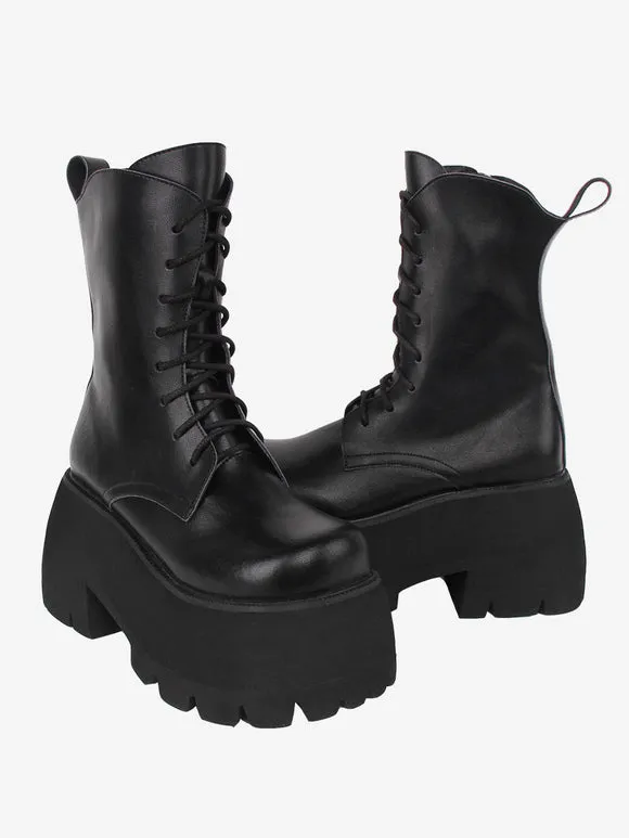 Gothic Lolita Boots PU Leather PU Round Toe White Lolita Footwear