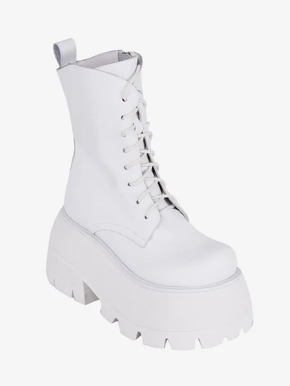 Gothic Lolita Boots PU Leather PU Round Toe White Lolita Footwear