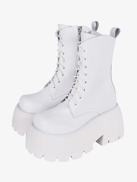 Gothic Lolita Boots PU Leather PU Round Toe White Lolita Footwear