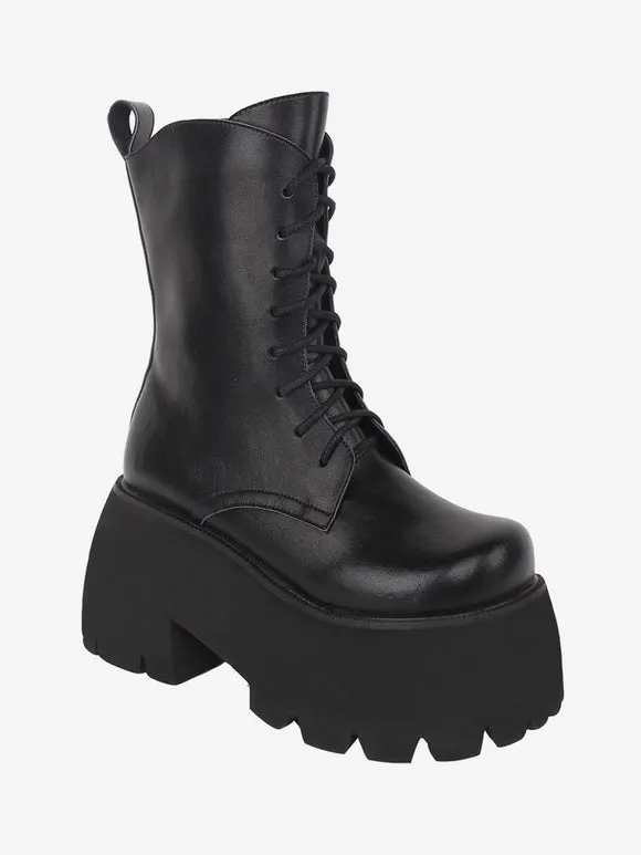 Gothic Lolita Boots PU Leather PU Round Toe White Lolita Footwear