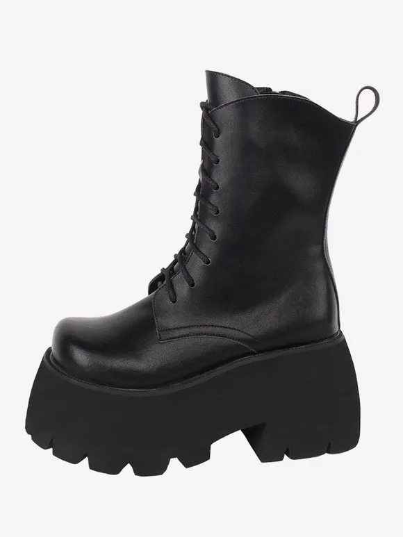 Gothic Lolita Boots PU Leather PU Round Toe White Lolita Footwear