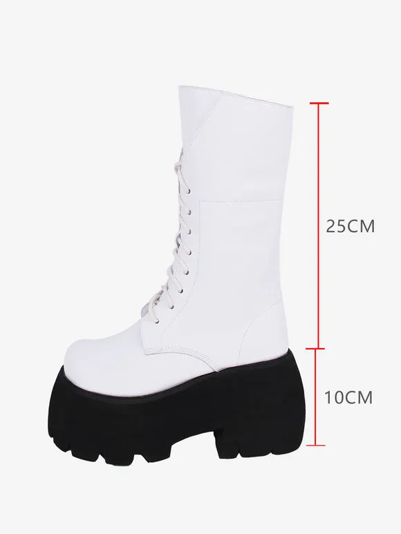 Gothic Lolita Boots White PU Round Toe PU Leather Lolita Footwear