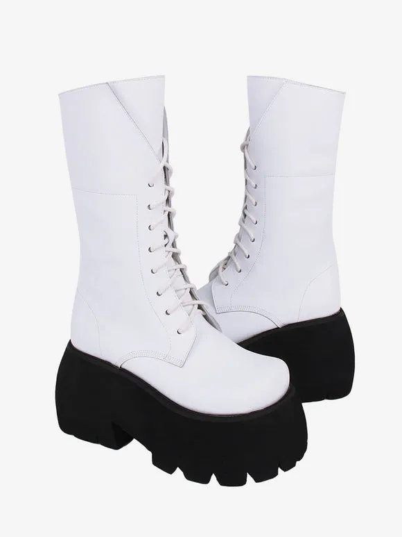 Gothic Lolita Boots White PU Round Toe PU Leather Lolita Footwear