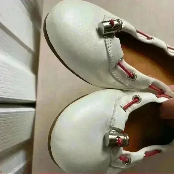 Hunter Dominica White Leather Flats Pull Tie 8