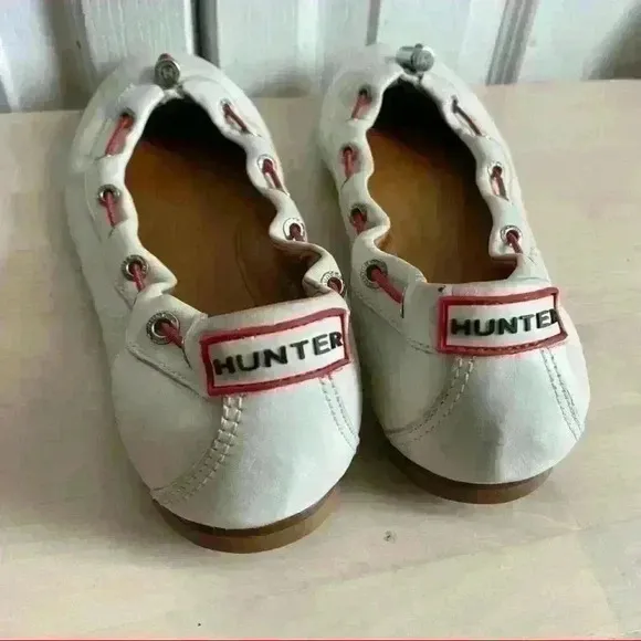 Hunter Dominica White Leather Flats Pull Tie 8