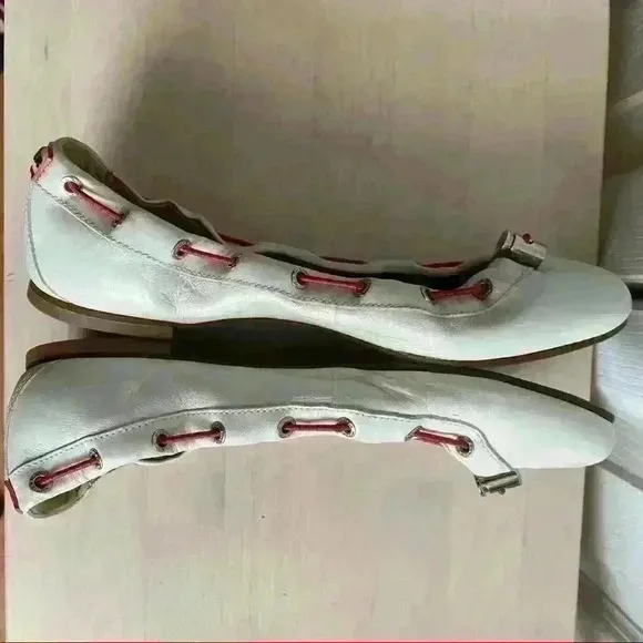 Hunter Dominica White Leather Flats Pull Tie 8