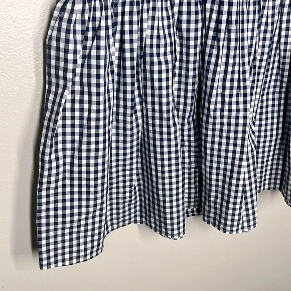 {J. Crew} &quot;Smocked Midi Skirt in Gingham&quot; Navy White Check Ruffle Hem Midi Skirt