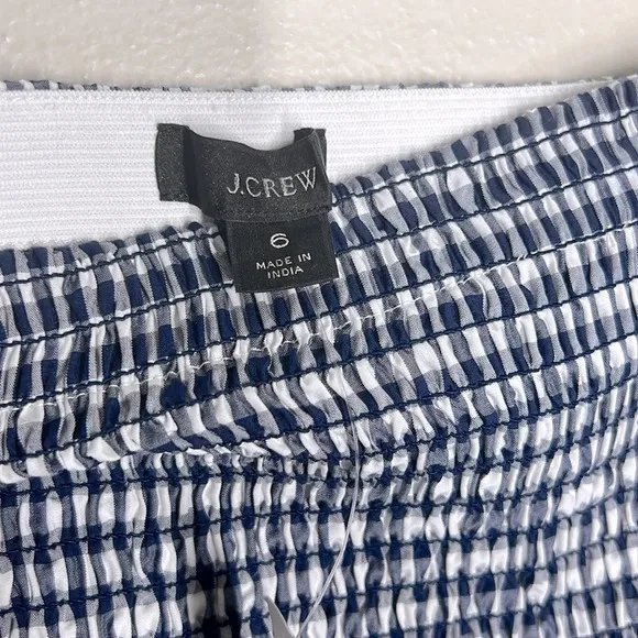 {J. Crew} &quot;Smocked Midi Skirt in Gingham&quot; Navy White Check Ruffle Hem Midi Skirt