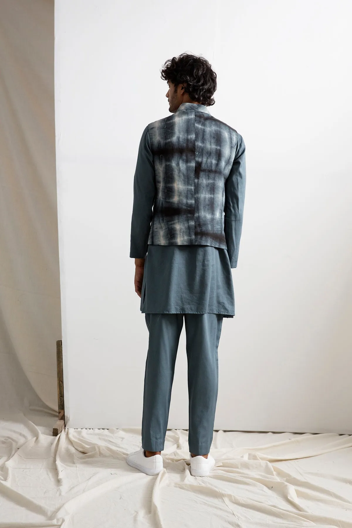 Jeff -Tie & Dye Asymmetric Jacket with Grey Kurta Set