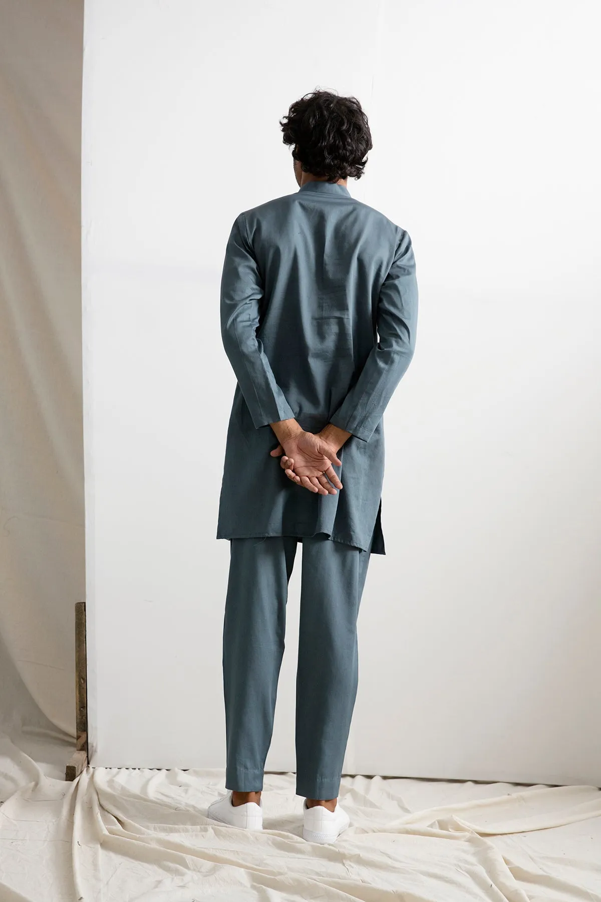Jeff -Tie & Dye Asymmetric Jacket with Grey Kurta Set