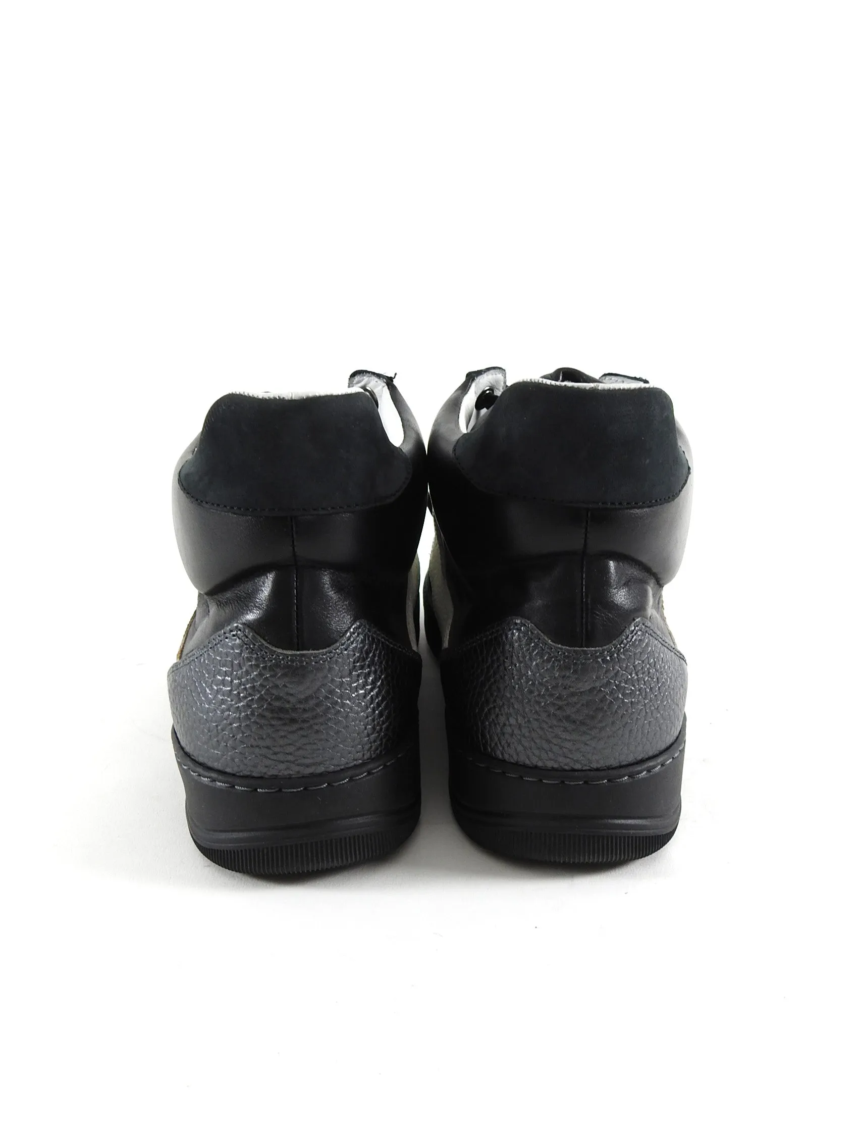 Lanvin Black and White Leather Suede Mid Top Lace Up Sneakers - 8