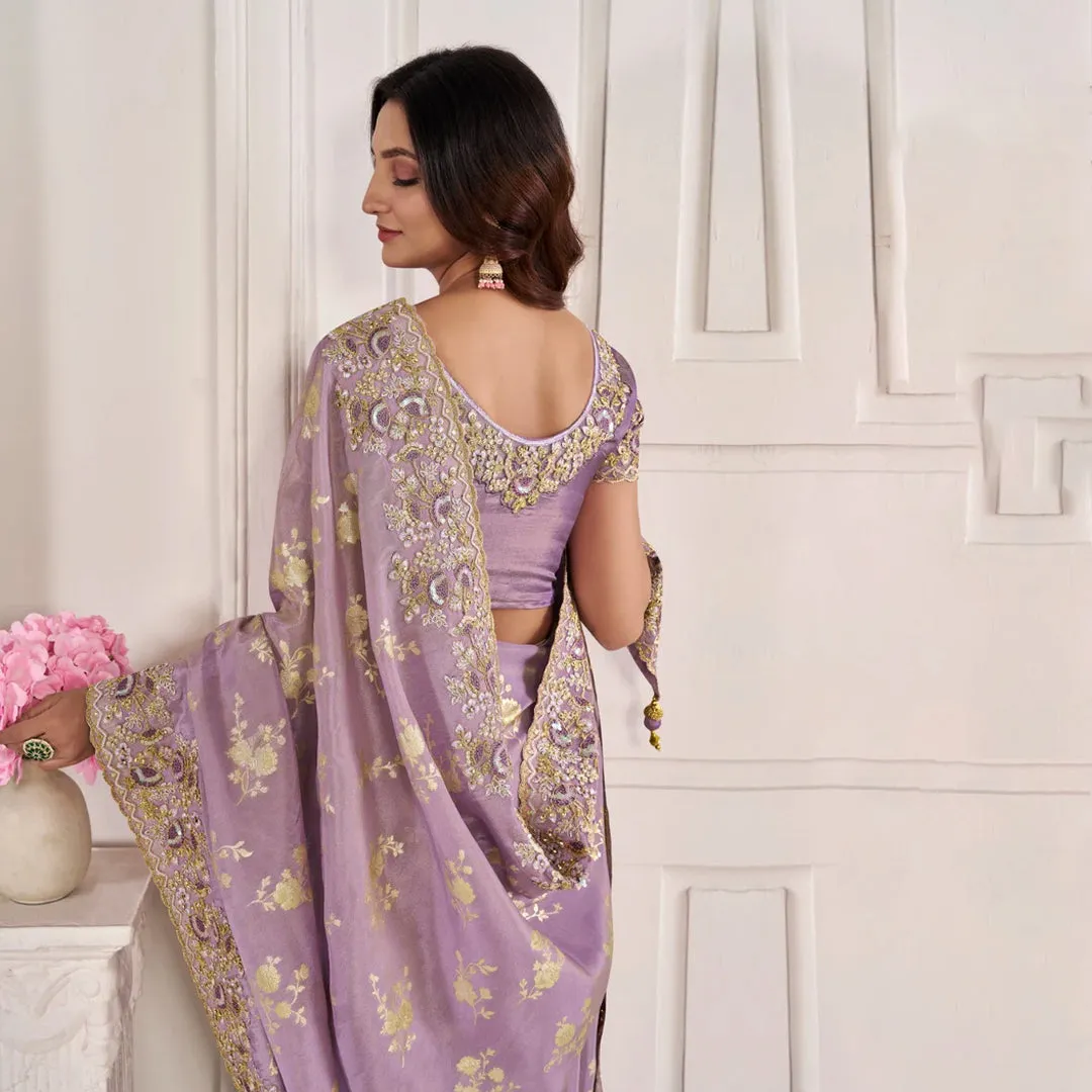Lavender Luxe Zardozi Embellished Saree