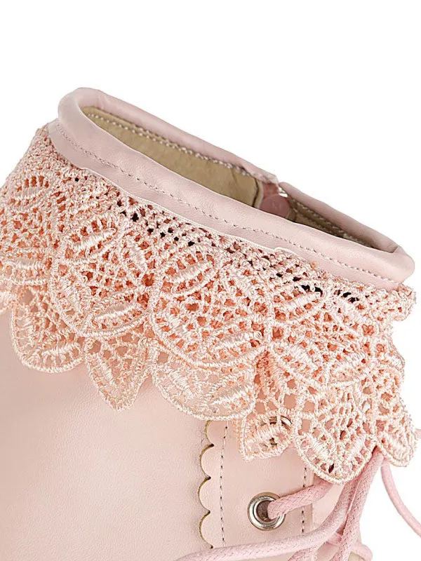 Lolita Ankle Pink PU Leather Round Toe Chunky Heel Sweet Lolita Booties Footwear