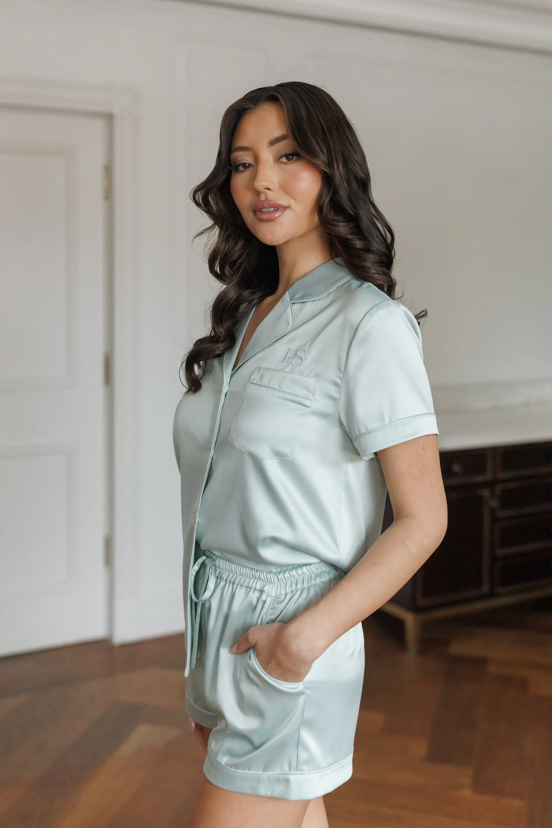 Lucia Premium Satin Bridesmaid Sleep Set Sage Green