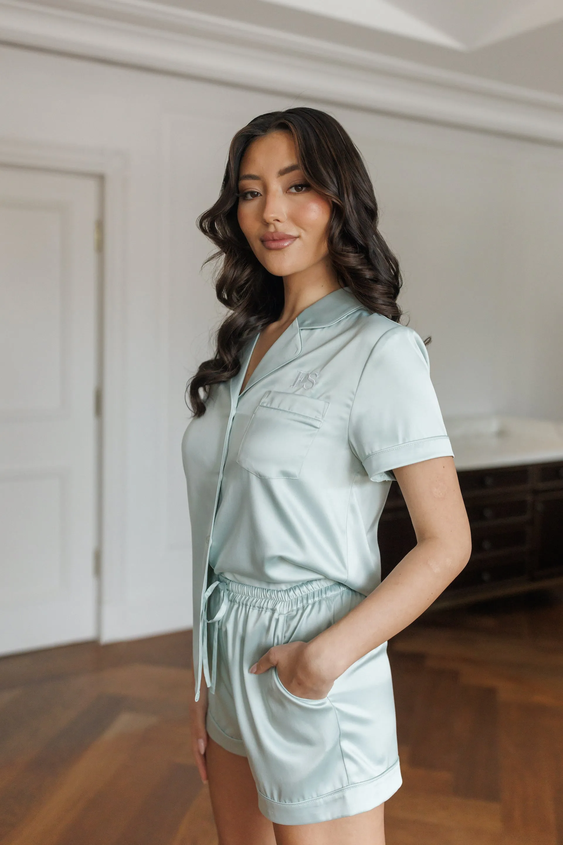 Lucia Premium Satin Bridesmaid Sleep Set Sage Green