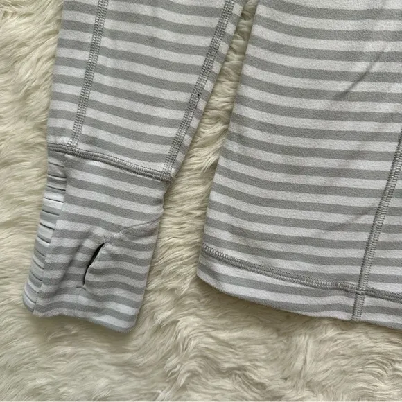 Lululemon Run: Back On Track Pullover Long Sleeve Hooded Stripes Gray White 12