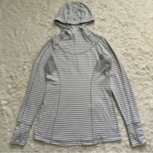 Lululemon Run: Back On Track Pullover Long Sleeve Hooded Stripes Gray White 12