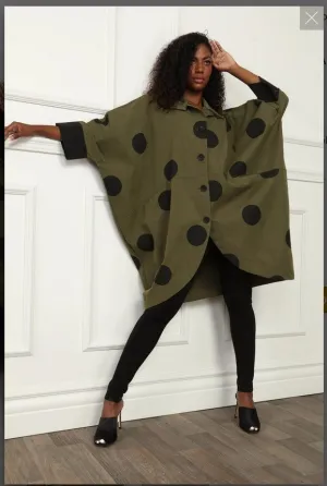 Luxe Moda LM-164 Olive/Black oversize Polka Dot Jacket
