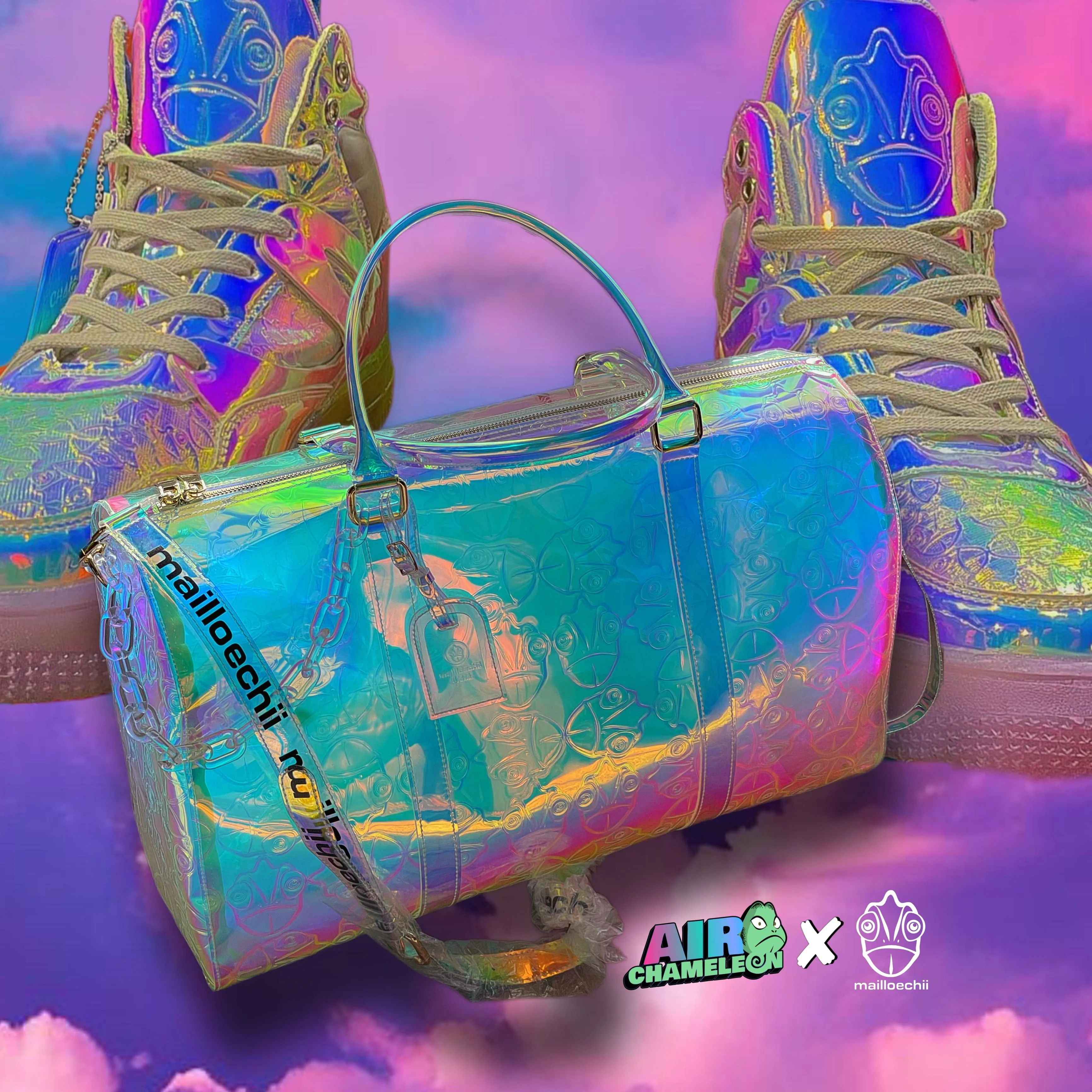 Mailloechii X Air Chameleon Iridescent Holographic Duffel Bag