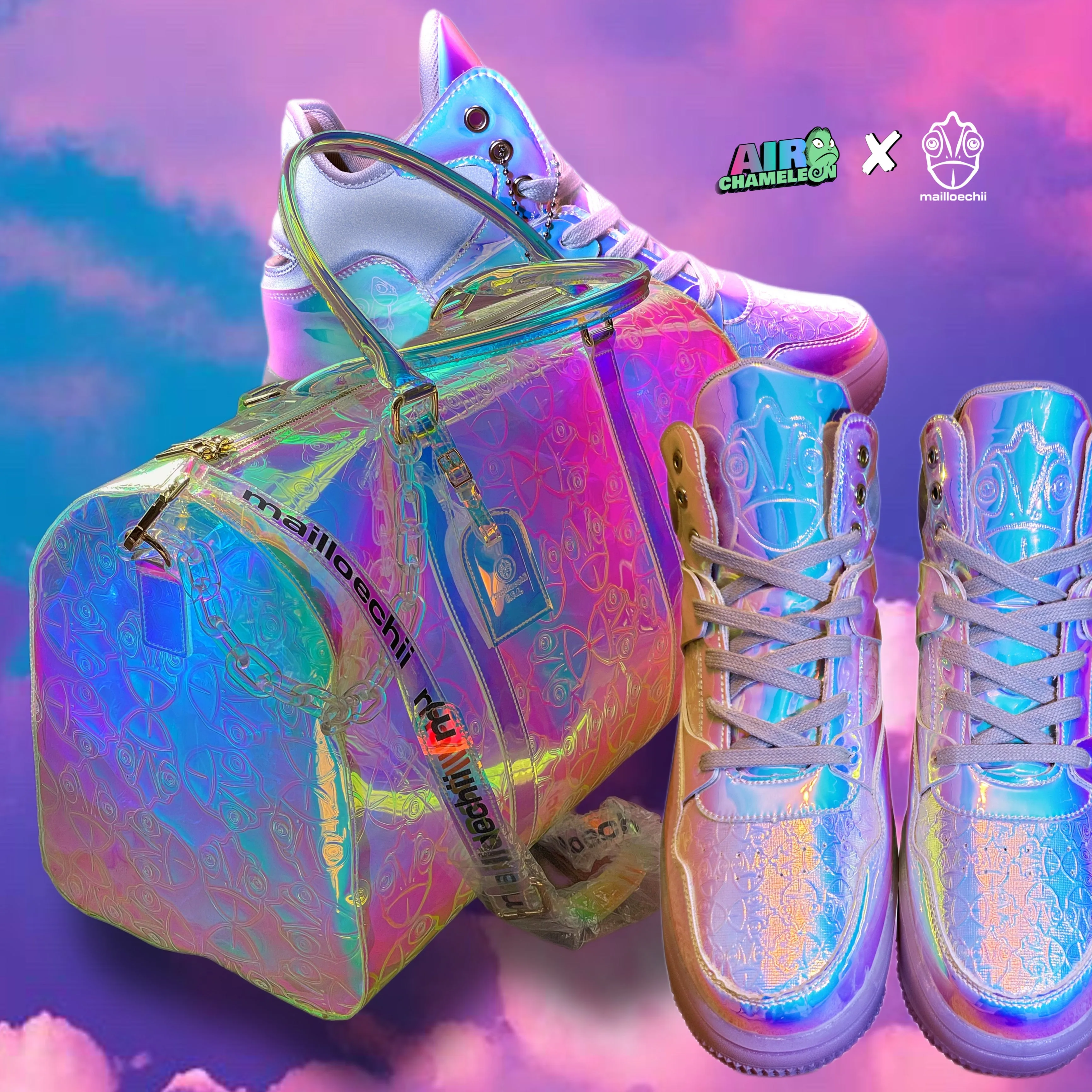 Mailloechii X Air Chameleon Iridescent Holographic Duffel Bag